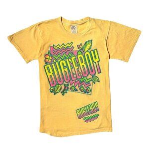 90s vintage Bugle Boy T-shirt Single Stitch Tropical Neon Pattern Sun Faded.